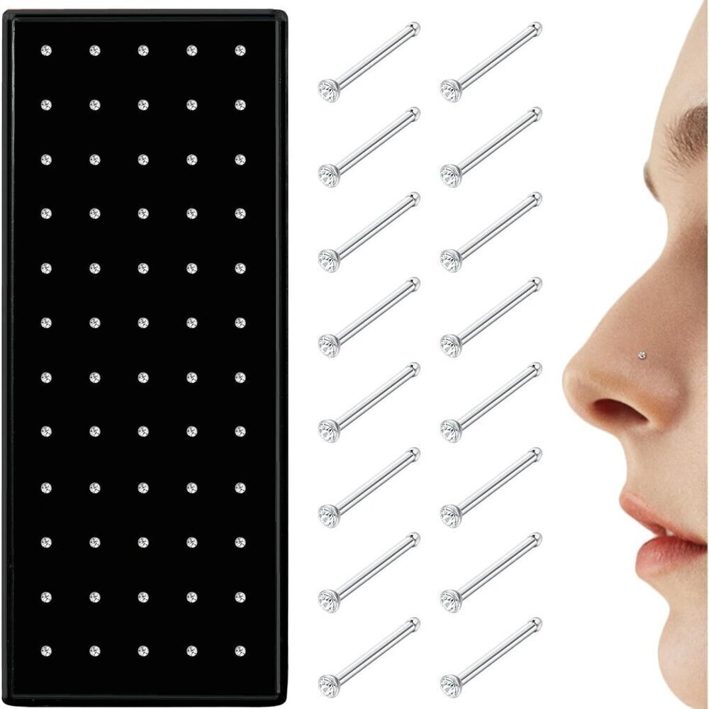60Pcs Hypoallergenic Stainless Steel Nose Studs Small CZ Body Jewelry Women Men
